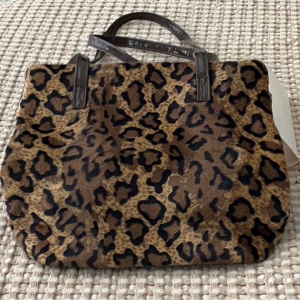 Giannini Leopard Print Tote Bag Brown Leather Trim